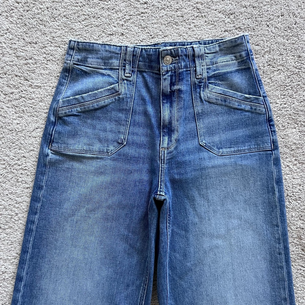 Paige Anessa 31" Viva High Rise Wide Leg Jeans Womens 28 Blue Raw Hem - Picture 3 of 16